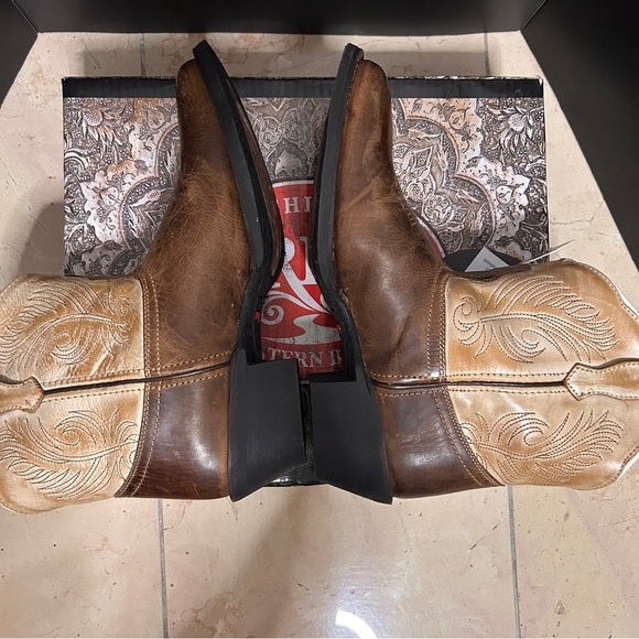 Laredo Tori 8" Women's 10M Leather Cowboy Boots BrownTan Ortholite Western - Picture 7 of 13